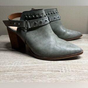 MI. IM gray embellished slingback block heel ankle boots size 10